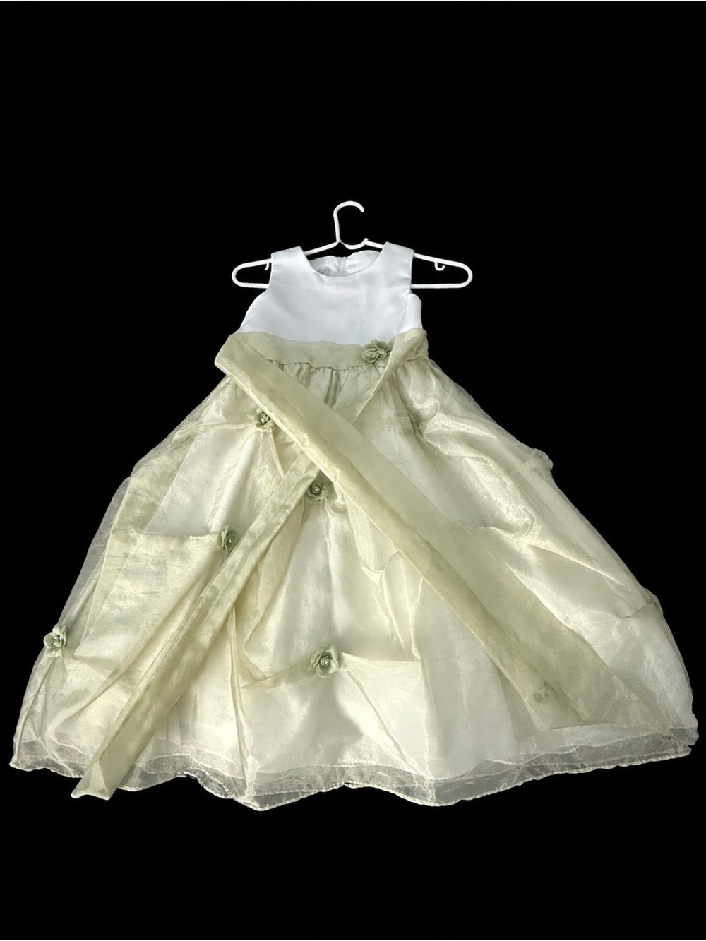 Girls Cream Organza Flower-Accent Party Dress